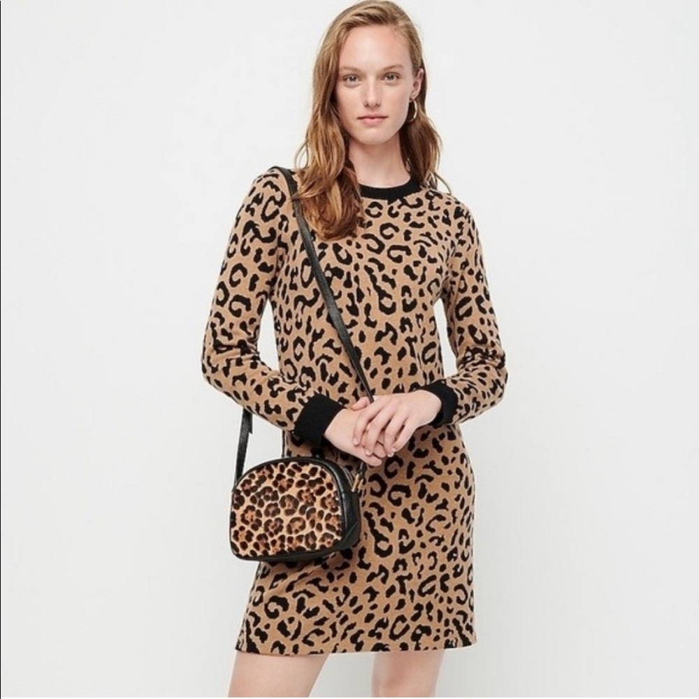 J. Crew Long Sleeve Mini Sweater Dress in Leopard Size XL